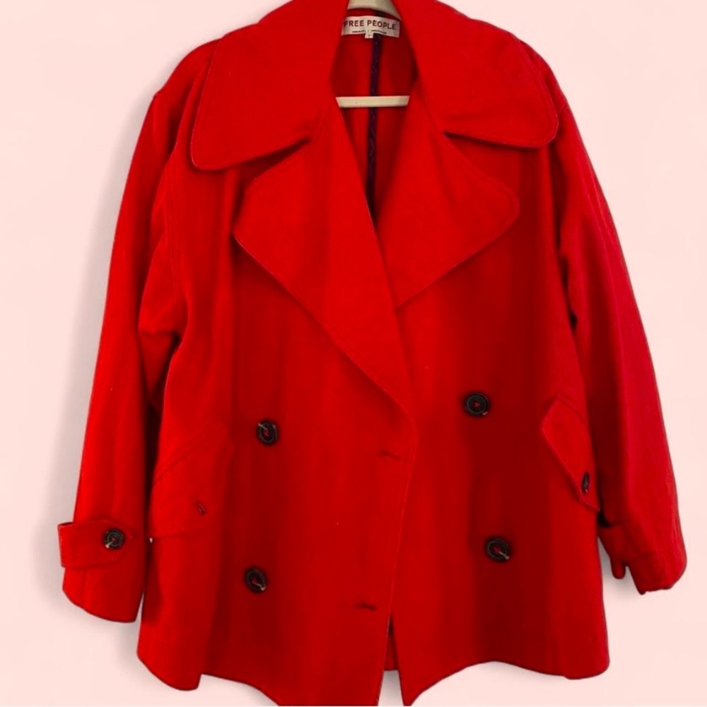 Free People Oversize Red Pea Coat